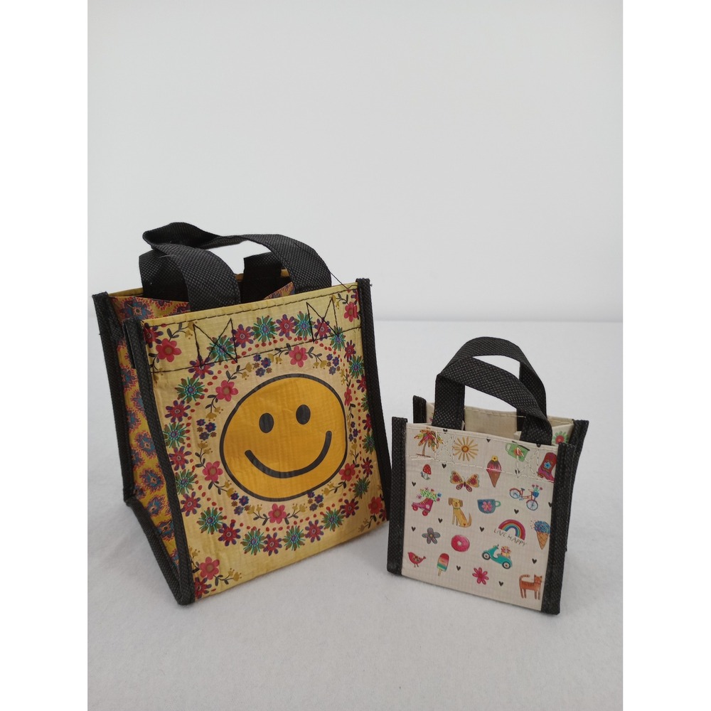 Natural Life Mini Reusable Gift Bags Small/Mini Yellow Smiley Face Floral Boho